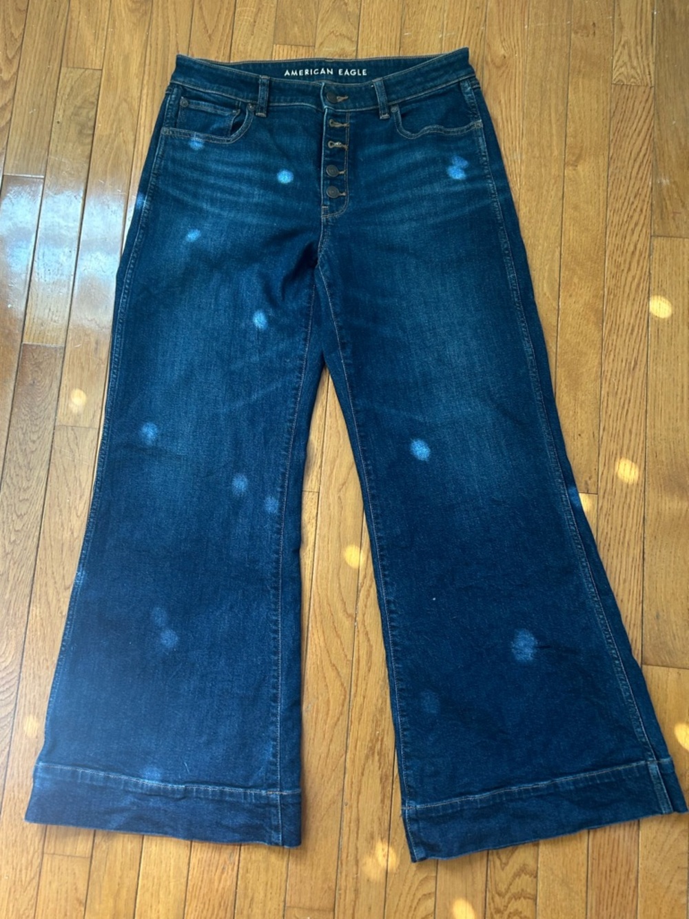 American Eagle Outfitters Dark Blue High-Rise Wide Leg Button-Front Jeans